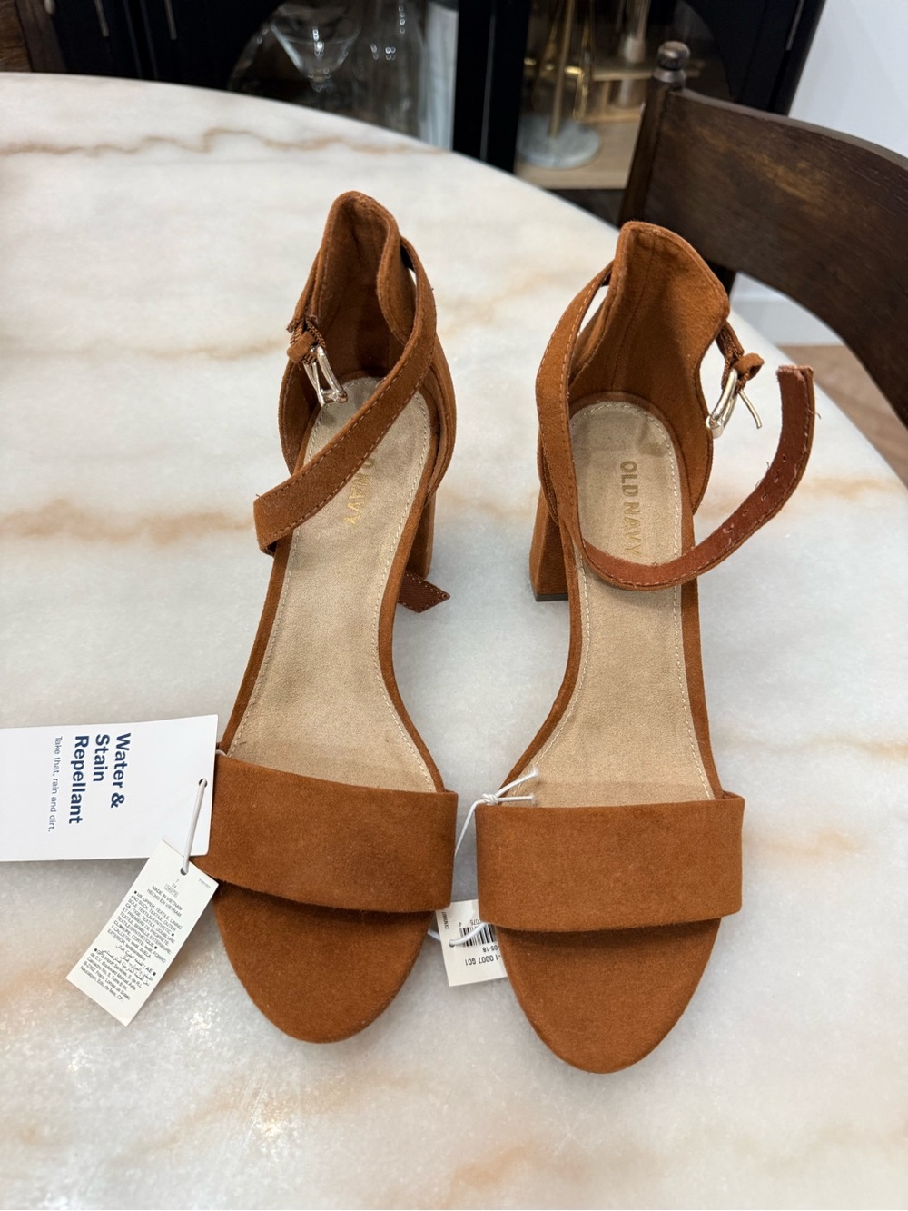 Old Navy Brown Suede Block Heel Sandals with Ankle Strap